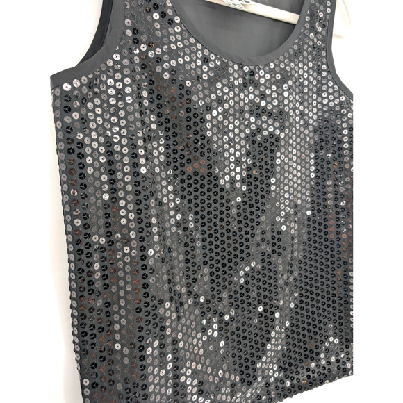 VTG 90s Black Sequin Sheer Sparkly Glam Dark Fairy Whimsigoth Chiffon Tank 8 - Picture 3 of 8